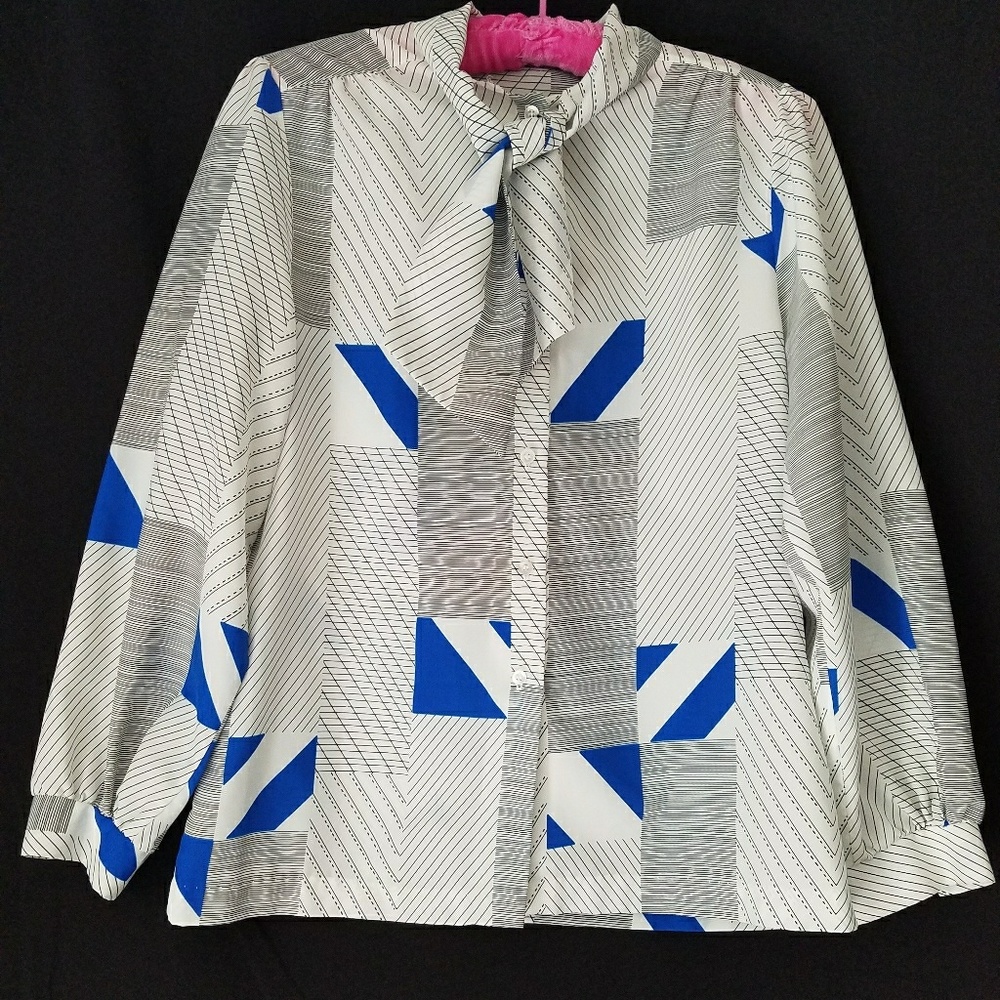 70s 80s Geometric Print Blouse Large